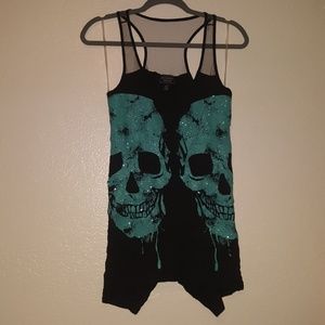 Racer Back Tank Top with Teal Sequined Skulls